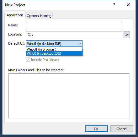 Setting the default UI when creating a new project