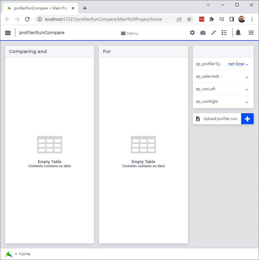 Startup screen of profilerRunCompare