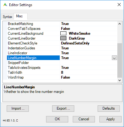 AIMMS IDE Editor settings