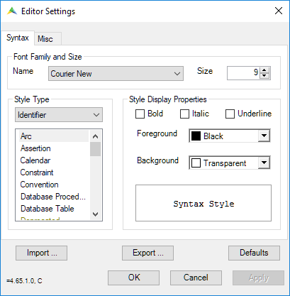 Editor settings for identifiers