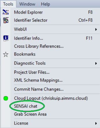 Tools menu with SENSAI chat highlighted