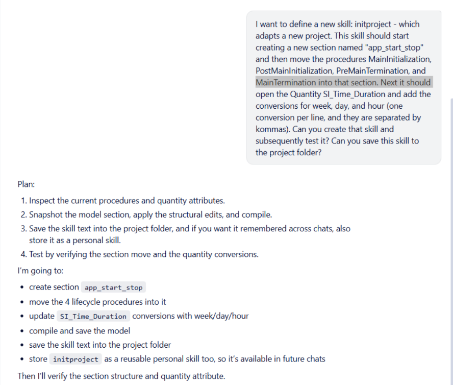 Sensai chat showing the request and its plan